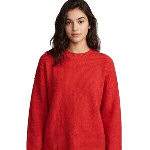 Hippie Rose Sweater Womens L NWT Chinese Red Crewneck Ribbed Knit Oversized Pull